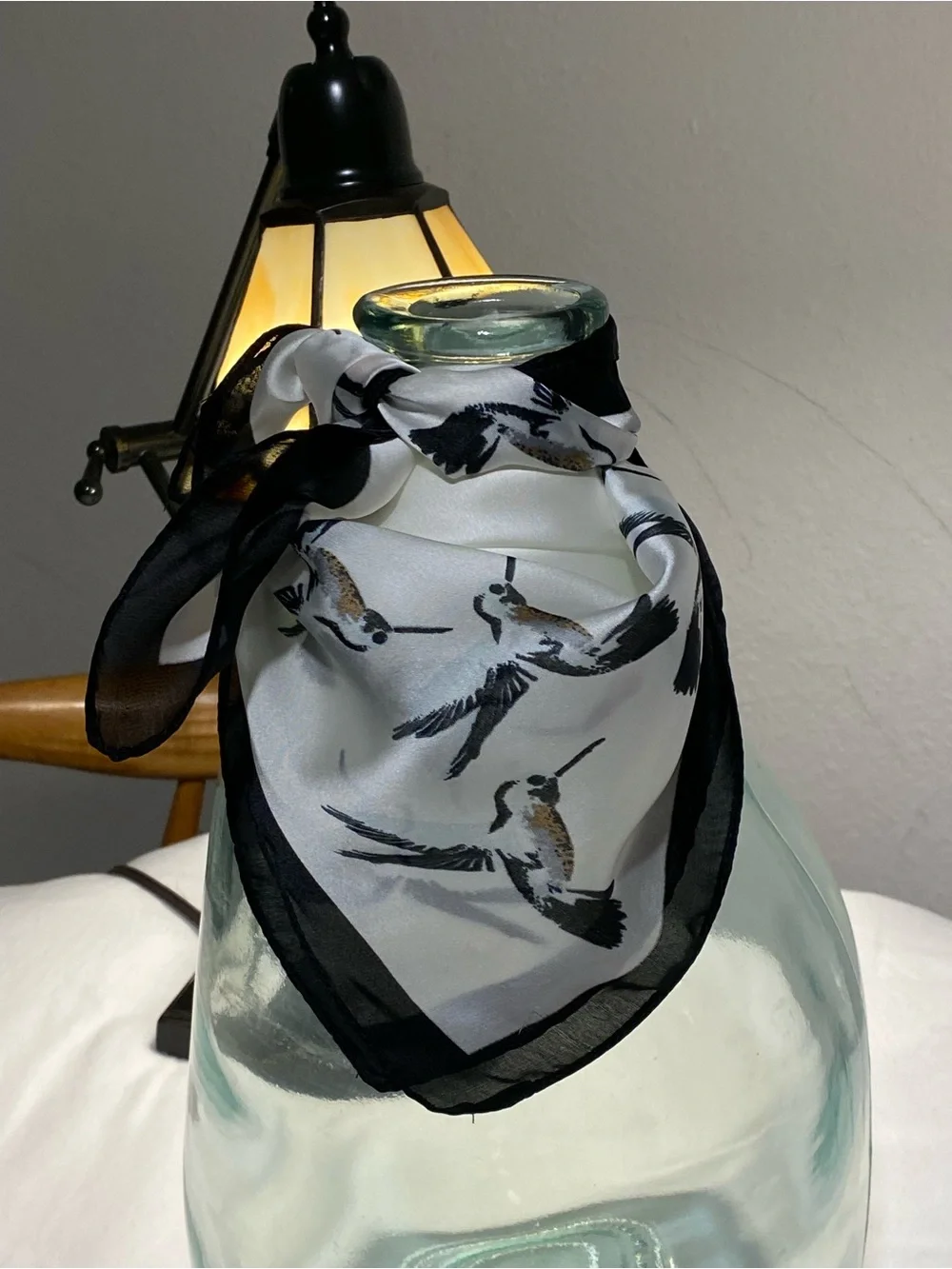 Unique Vintage White and Black Bird Print Square Scarf